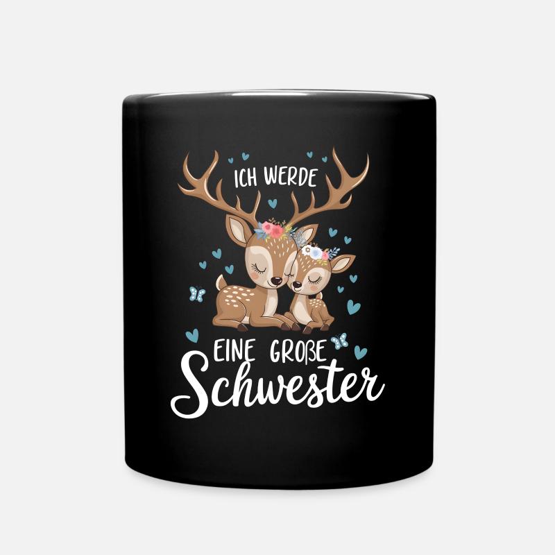 Ich werde eine große Schwester Reh Rehe - Tasse einfarbig - Schwarz