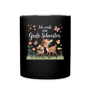 Ich werde eine große Schwester Reh Rehe - Tasse einfarbig - Schwarz - Vorne