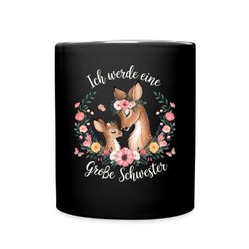 Ich werde eine große Schwester Reh Rehe - Tasse einfarbig - Schwarz - Vorne