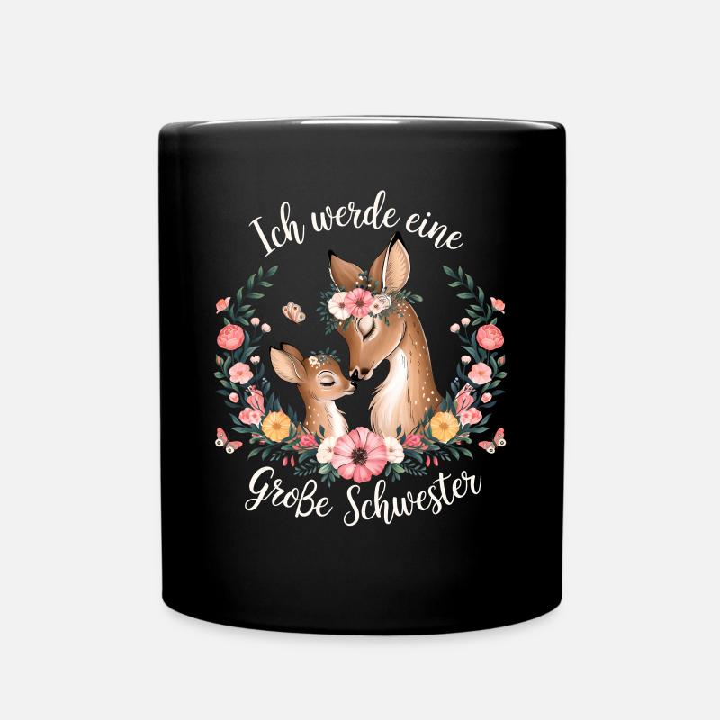 Ich werde eine große Schwester Reh Rehe - Tasse einfarbig - Schwarz