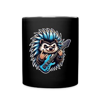 Igel Rock and Roll Gitarrist - Tasse einfarbig - Schwarz - Vorne