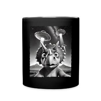 Funny Triceratops dinosaure UFO encounter selfie - Full Colour Mug - black - Front