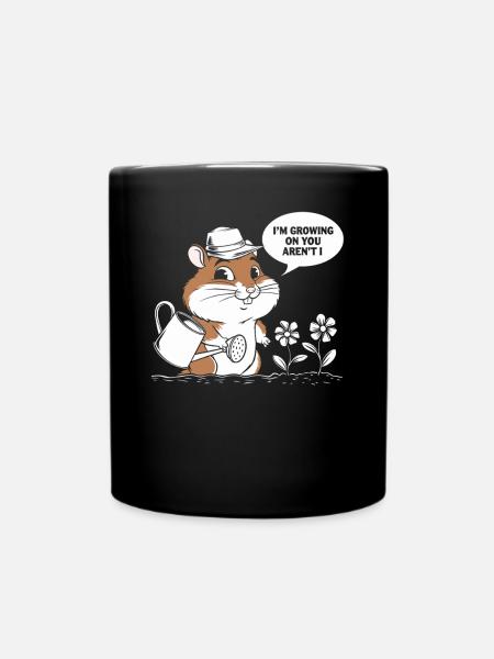 Niedlicher Hamster Mit Gießkanne Und Blumen - Tasse einfarbig - Schwarz