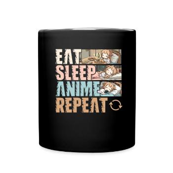 Food Sleep Anime Repeat Funny Otaku - Full Colour Mug - black - Front