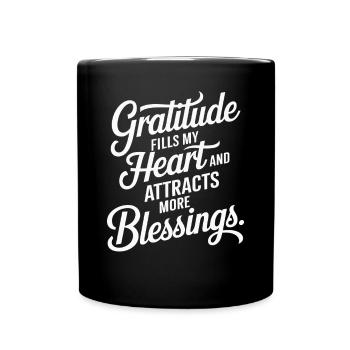 Manifesting Abundance Quote: Gratitude Fills - Full Colour Mug - black - Front
