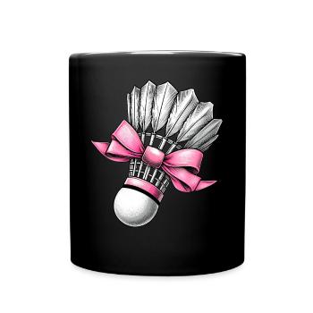 Coquette Bow Badminton Shuttlecock Pink Ribbon Mom - Full Colour Mug - black - Front