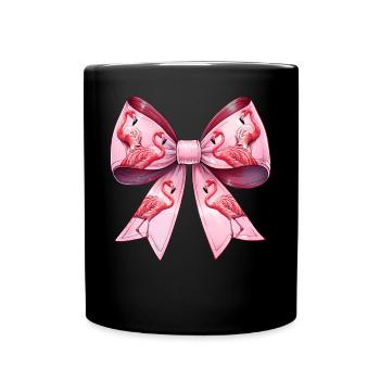 Coquette Schleife Flamingo Muttertag Muster Rosa - Tasse einfarbig - Schwarz - Vorne