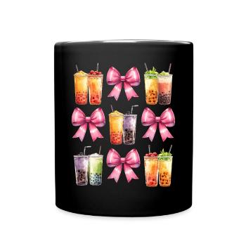 Coquette Bow Boba Tea Bubble Tea Mothers Day - Full Colour Mug - black - Front