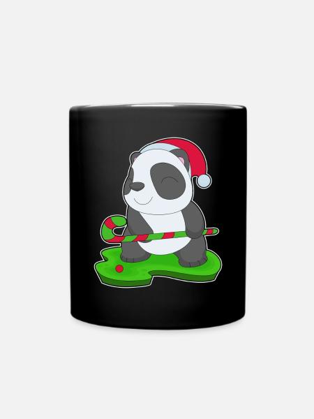Panda Weihnachten Feldhockey - Tasse einfarbig - Schwarz