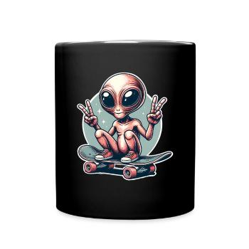 Alien Skateboard Skater Skate - Full Colour Mug - black - Front