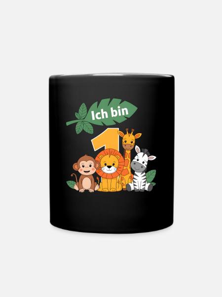 1. Geburtstag 1 Jahr Dschungel Tiere Löwe Giraffe - Tasse einfarbig - Schwarz
