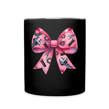 Coquette Bow Mechanic Tools Pattern Pink Bow - Full Colour Mug - black - Front
