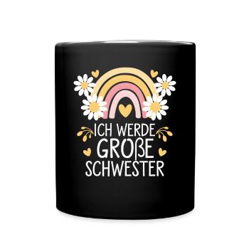 Ich Werde Große Schwester Regenbogen Boho - Tasse einfarbig - Schwarz - Vorne