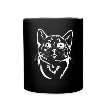 Chat de dessin animé drôle - Look fou - Mug uni - noir - Devant