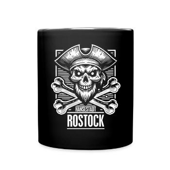 Hansestadt Rostock Pirat Totenkopf - Tasse einfarbig - Schwarz - Vorne