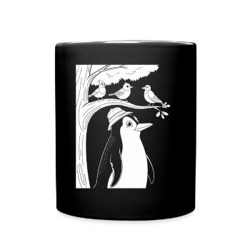 Bird watching with penguin and birds in the tree - Full Colour Mug - black - Front