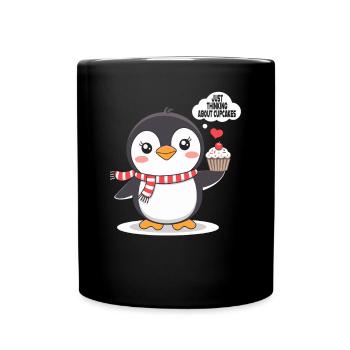 Pinguin Denkt An Cupcakes Süßes Motiv - Tasse einfarbig - Schwarz - Vorne
