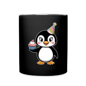 Pingouin d’anniversaire mignon avec chapeau de fête - Mug uni - noir - Devant