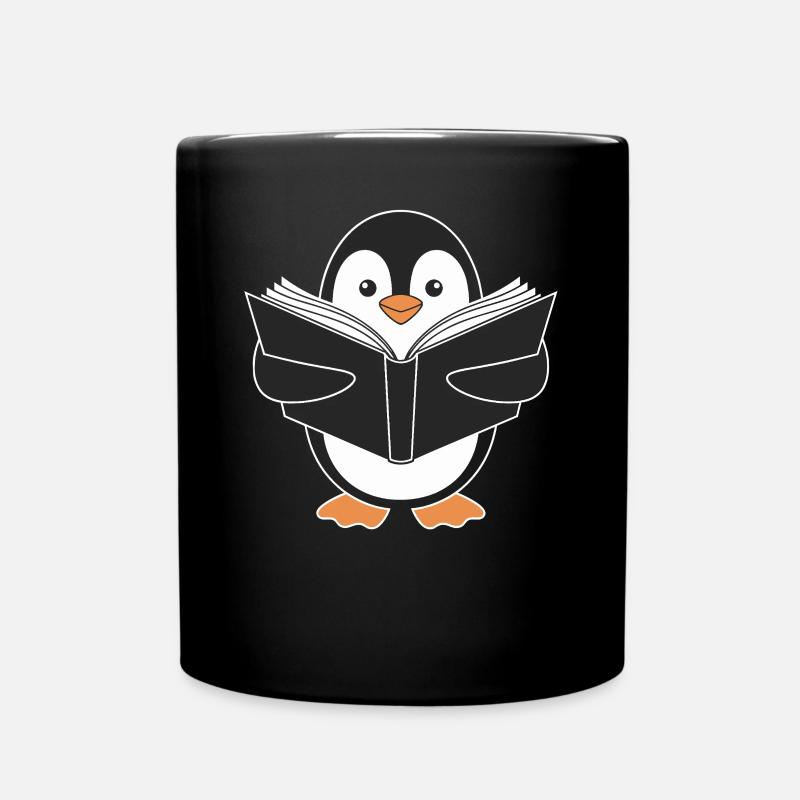Niedlicher Pinguin Mit Buch Motiv - Tasse einfarbig - Schwarz