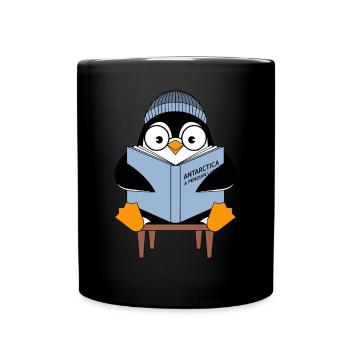 Pingouin mignon avec le livre 'Antarctica : A Penguin - Mug uni - noir - Devant