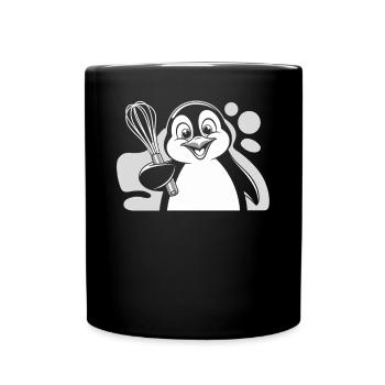 Fröhlicher Pinguin Mit Schneebesen In Der Hand - Tasse einfarbig - Schwarz - Vorne