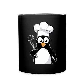 Pinguin Koch Mit Schneebesen Motiv - Tasse einfarbig - Schwarz - Vorne
