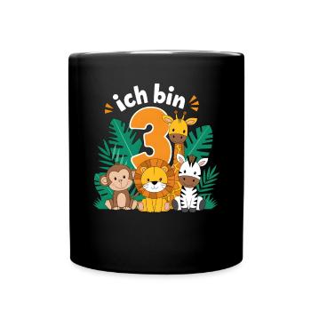 3rd Birthday 3 Years Jungle Animals Lion Giraffe - Full Colour Mug - black - Front