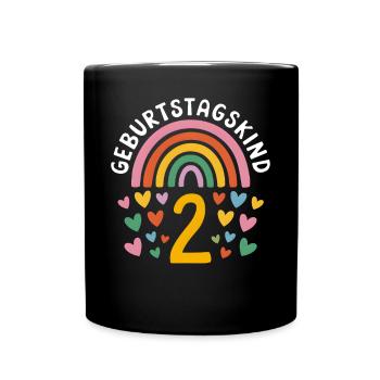 2. Geburtstag Geburtstagskind Regenbogen - Tasse einfarbig - Schwarz - Vorne
