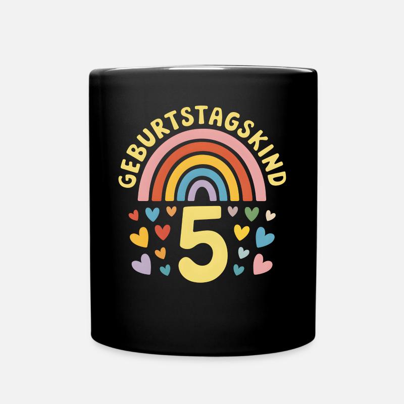 5. Geburtstag Geburtstagskind Regenbogen - Tasse einfarbig - Schwarz