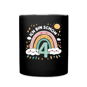 4th Birthday Shirt Rainbow Cloud - Full Colour Mug - black - Front