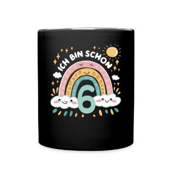 6th Birthday Shirt Rainbow Cloud - Full Colour Mug - black - Front
