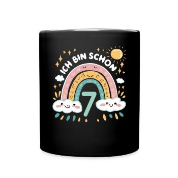 7th Birthday Shirt Rainbow Cloud - Full Colour Mug - black - Front