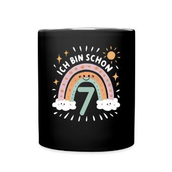 7th Birthday Shirt Rainbow Cloud - Full Colour Mug - black - Front