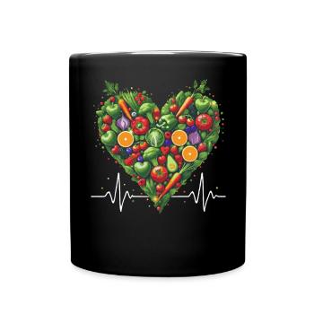 Healthy Heart Fruit & Veggie Illustration - Full Colour Mug - black - Front