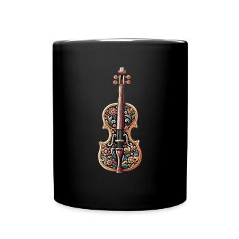 Kunstvolle Violine mit Blumenmuster - Tasse einfarbig - Schwarz - Vorne
