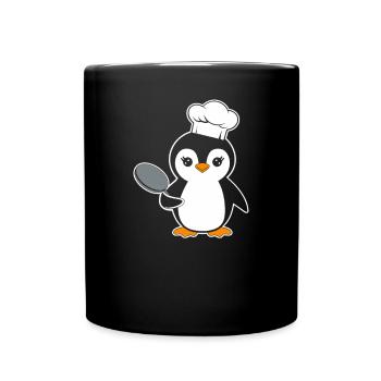 Chef pingouin avec motif de dessin animé drôle de casserole - Mug uni - noir - Devant