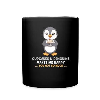 Cupcakes & Penguins Make Me Happy - Full Colour Mug - black - Front