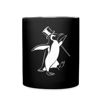 Pingouin élégant avec chapeau haut de forme et bâton de marche - Mug uni - noir - Devant