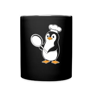 Penguin Cook With Pan Funny Motif - Full Colour Mug - black - Front