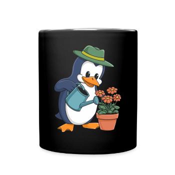 Pingouin jardinier avec arrosoir en action - Mug uni - noir - Devant