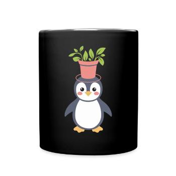 Plante amant pingouin avec pot de fleurs sur le - Mug uni - noir - Devant