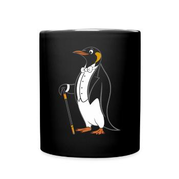 Eleganter Pinguin im Frack mit Gehstock - Tasse einfarbig - Schwarz - Vorne