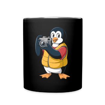 Pinguin Fotograf mit Kamera - Tasse einfarbig - Schwarz - Vorne