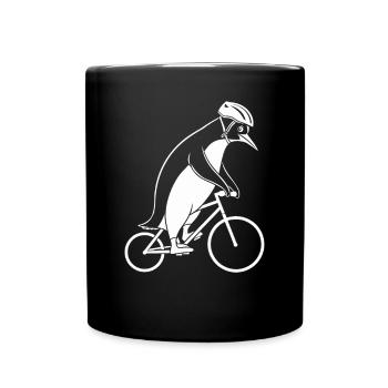 Penguin riding a bicycle with a helmet - Full Colour Mug - black - Front