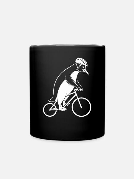 Pinguin Fährt Fahrrad Mit Helm - Tasse einfarbig - Schwarz