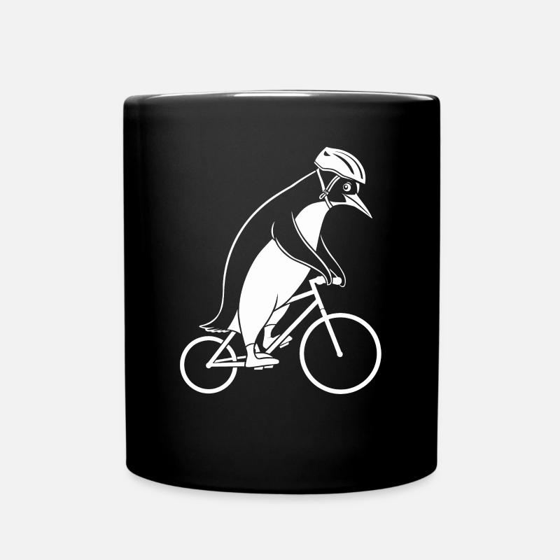 Pinguin Fährt Fahrrad Mit Helm - Tasse einfarbig - Schwarz