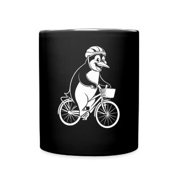 Happy Penguin on Bicycle Adventure - Full Colour Mug - black - Front