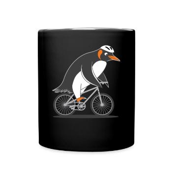 Lustiger Pinguin Auf Fahrrad Abenteuer - Tasse einfarbig - Schwarz - Vorne