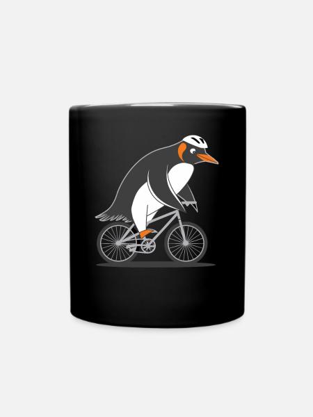 Lustiger Pinguin Auf Fahrrad Abenteuer - Tasse einfarbig - Schwarz
