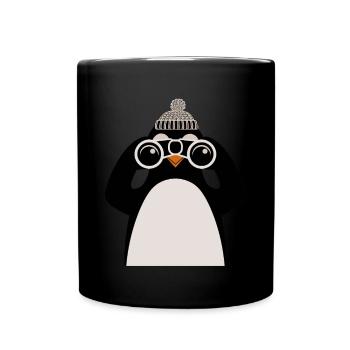 Pingouin avec jumelles et motif de casquette - Mug uni - noir - Devant